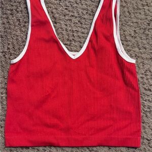 Vibrant Red V-Neck Ribbed Crop Top